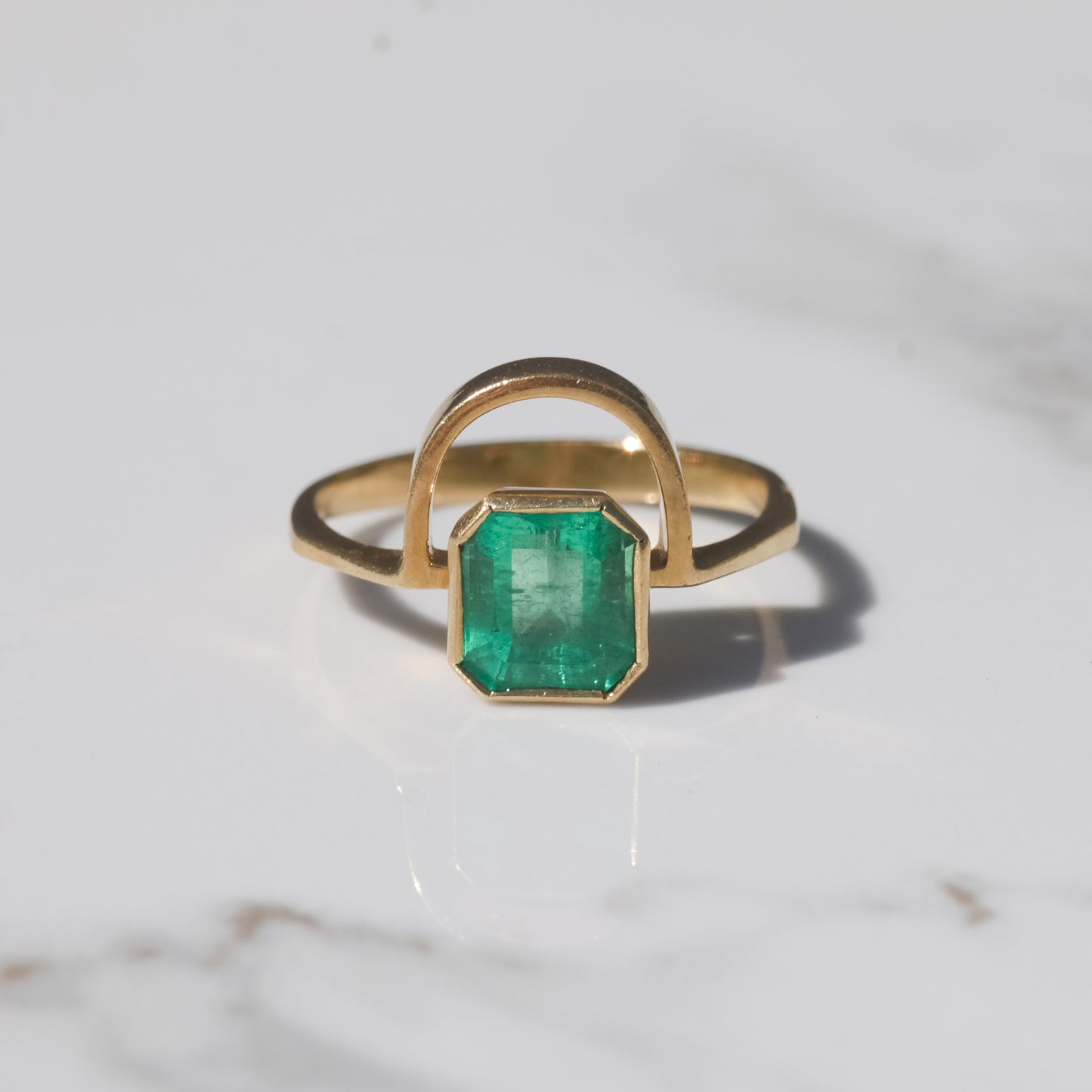 Geometric Colombian Emerald Ring Sz 5 1/2 14k