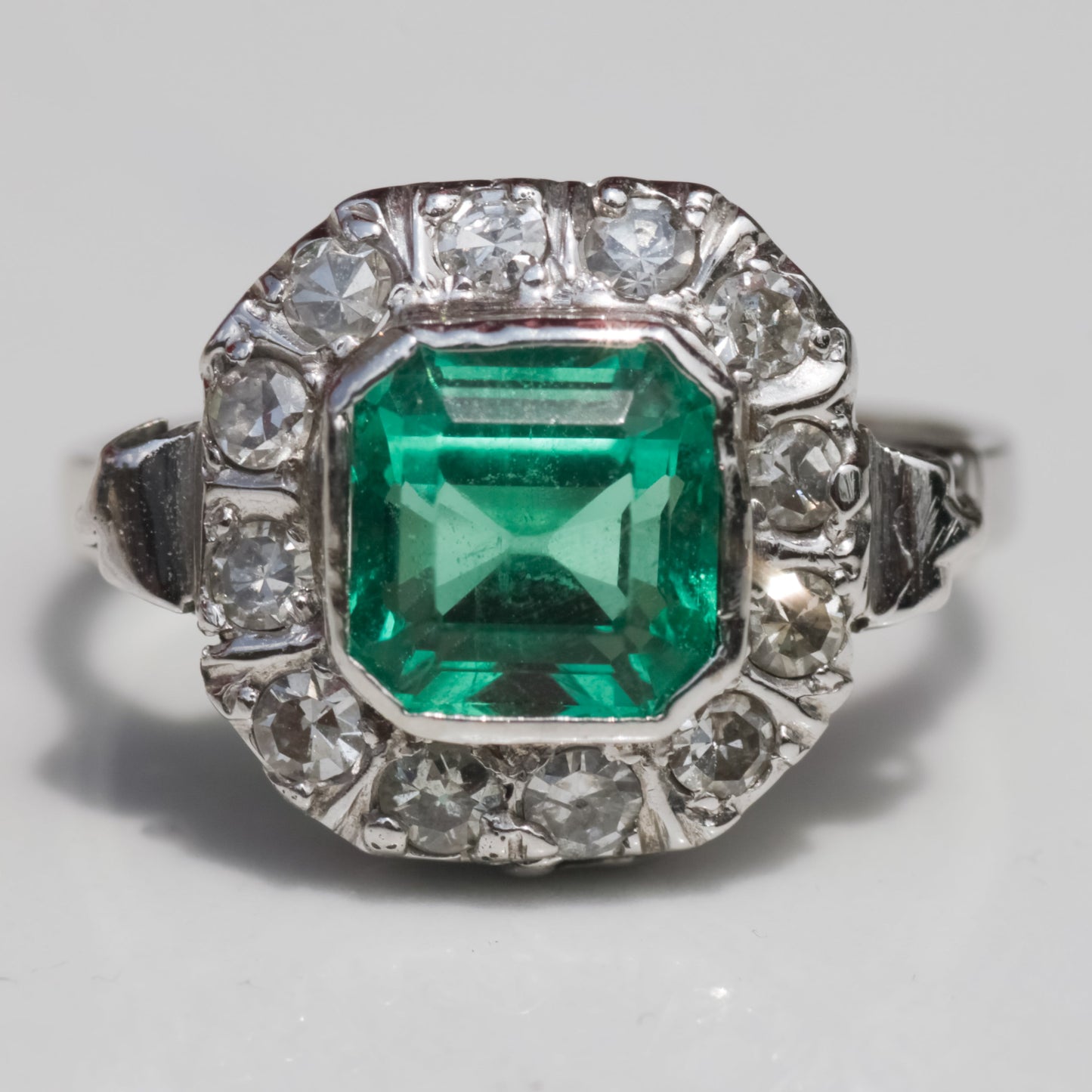 Installment 3 - Art Deco Colombian Emerald (GIA Certified) and Diamond Halo Ring 14k Gold Sz 5
