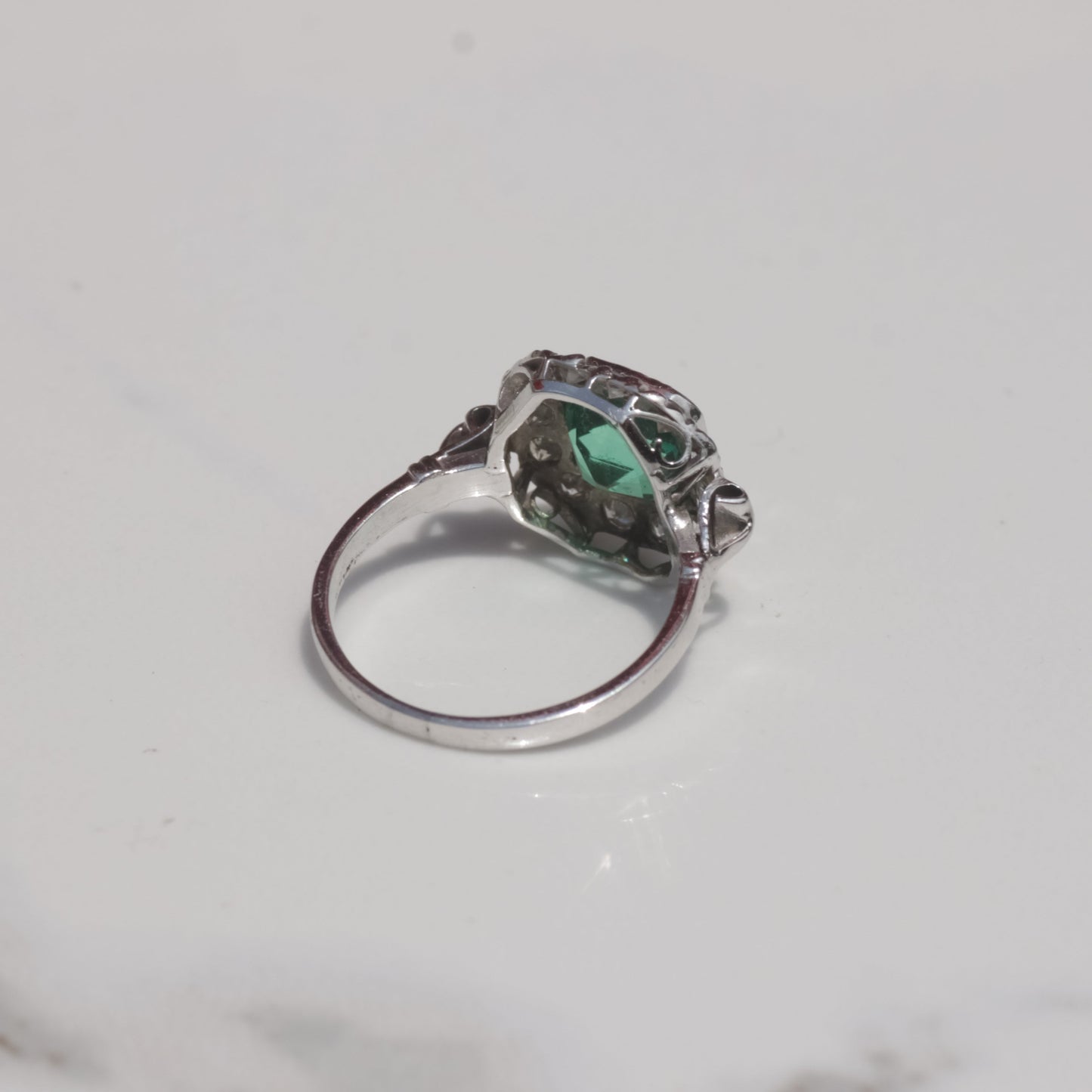 Installment 5 - Art Deco Colombian Emerald (GIA Certified) and Diamond Halo Ring 14k Gold Sz 5