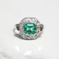 Installment 4 - Art Deco Colombian Emerald (GIA Certified) and Diamond Halo Ring 14k Gold Sz 5