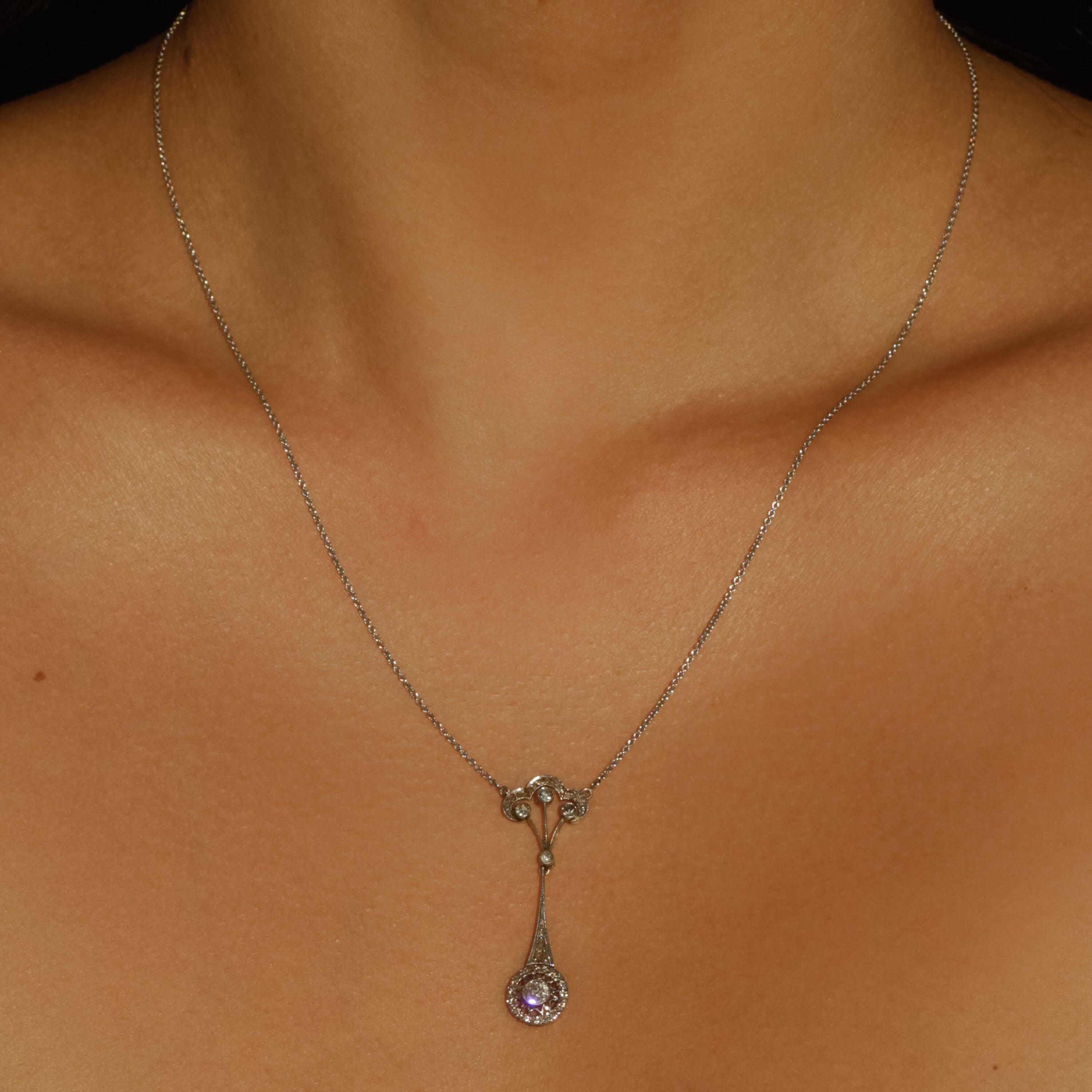 Edwardian Diamond Lavaliere Necklace 18.5