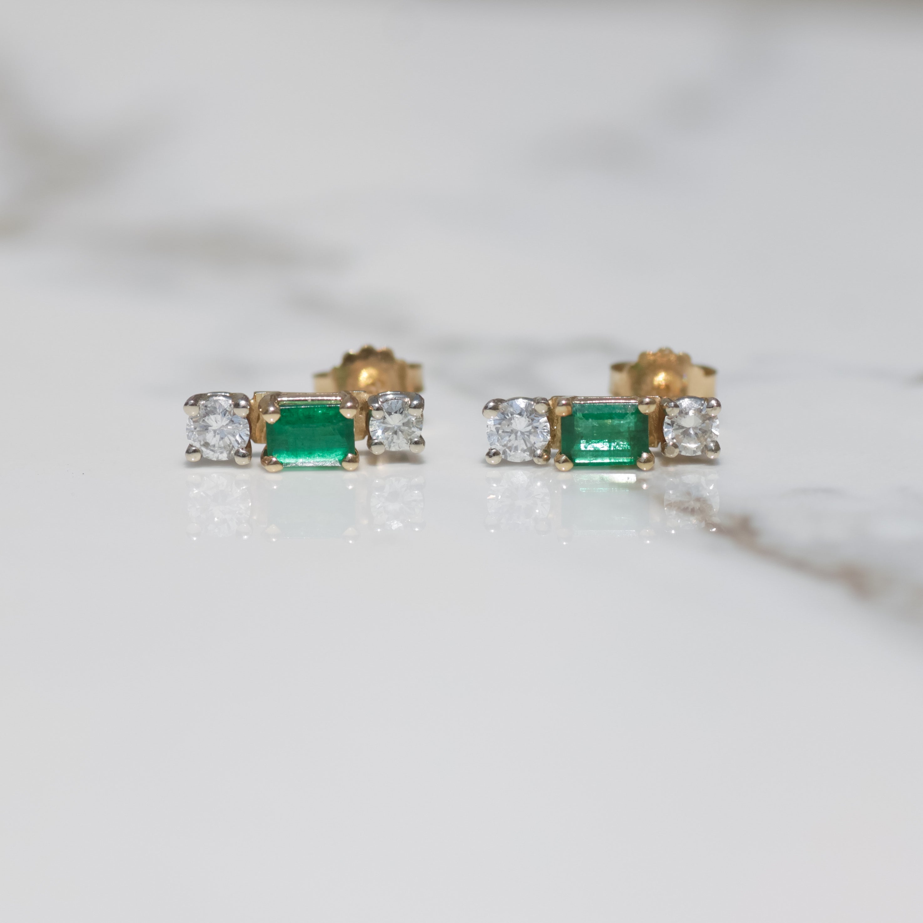 Diamond and Emerald Stud Earrings 14k