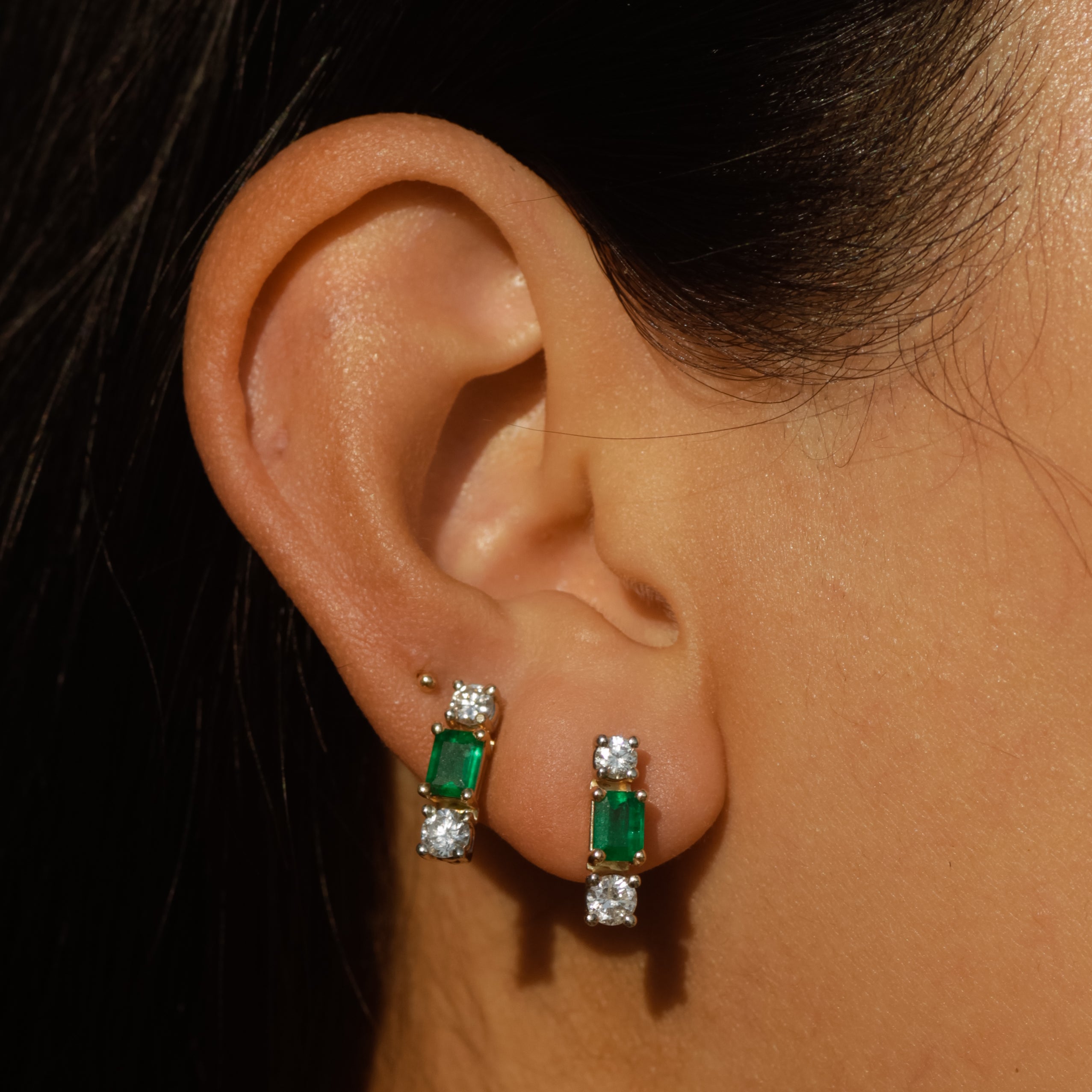 Diamond and Emerald Stud Earrings 14k