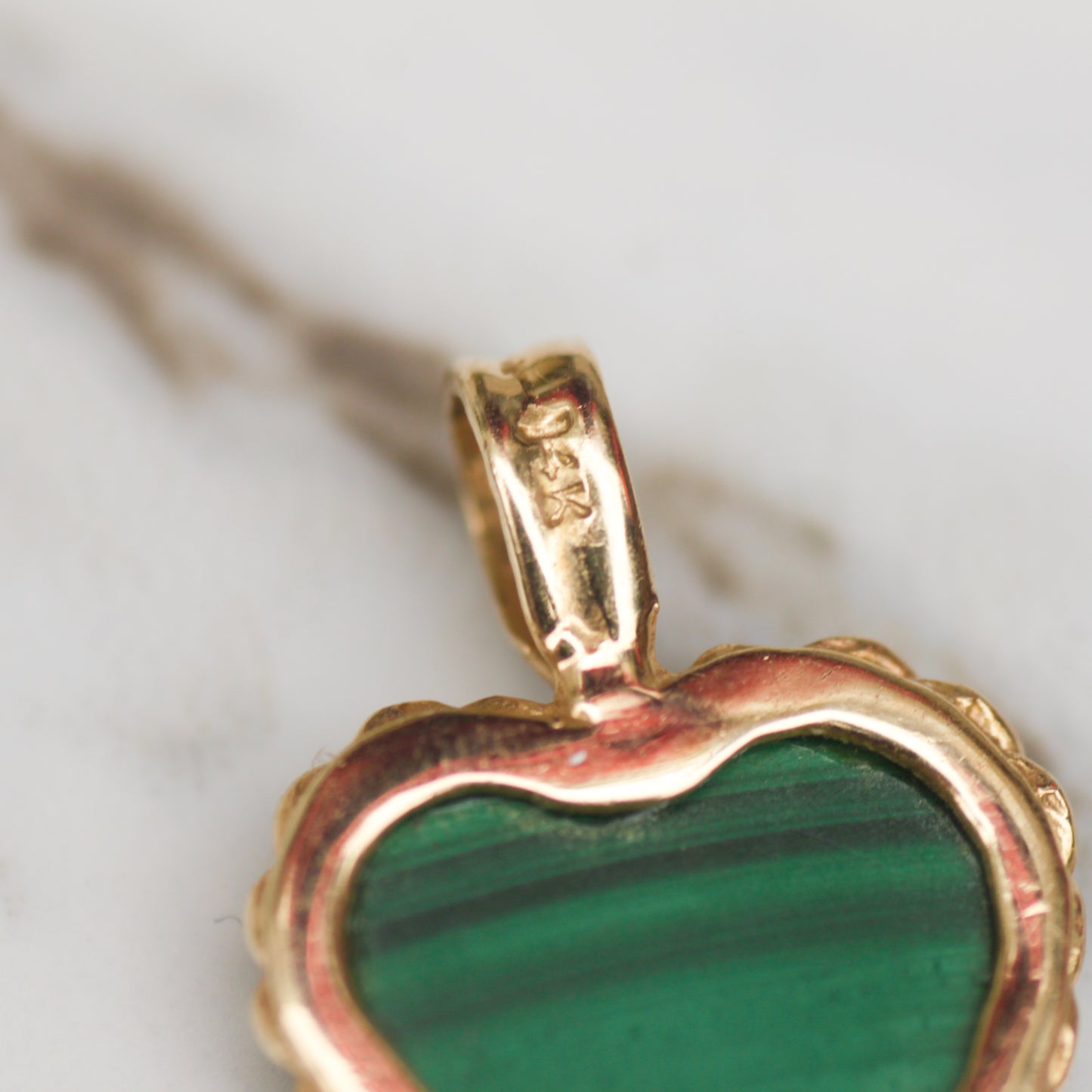 Vintage Malachite Heart Pendant 14k Gold
