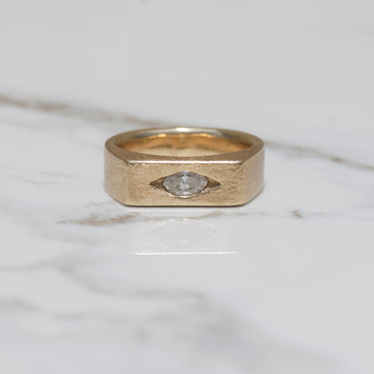 Vintage Marquise Diamond Signet Ring Sz 7 14k