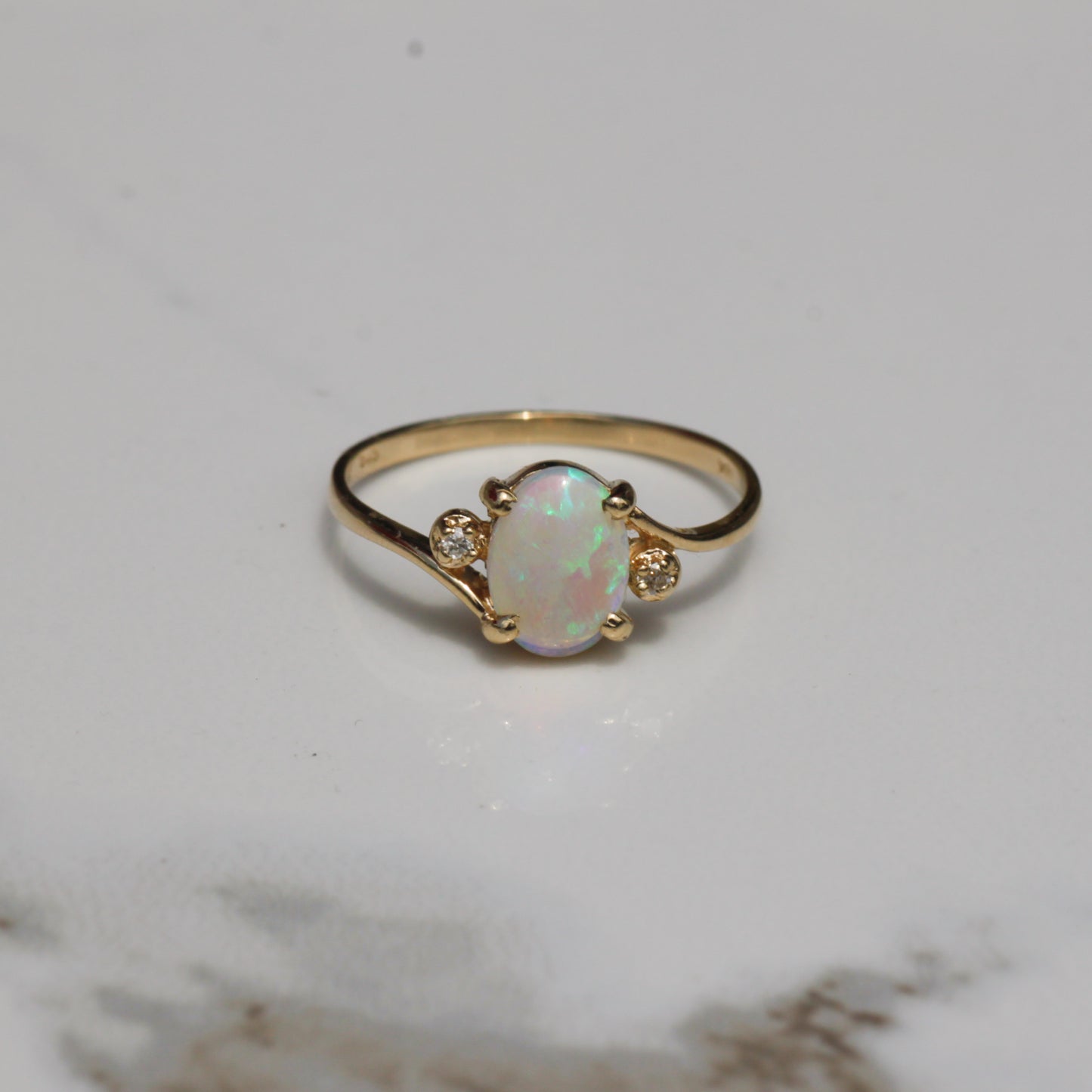 Vintage Opal and Diamond Ring Sz 6 3/4 14k