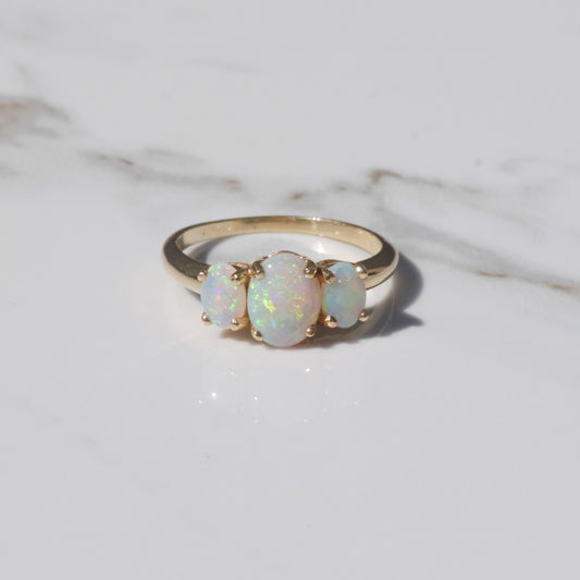 Opal Trilogy Ring Sz 8 1/4 14k