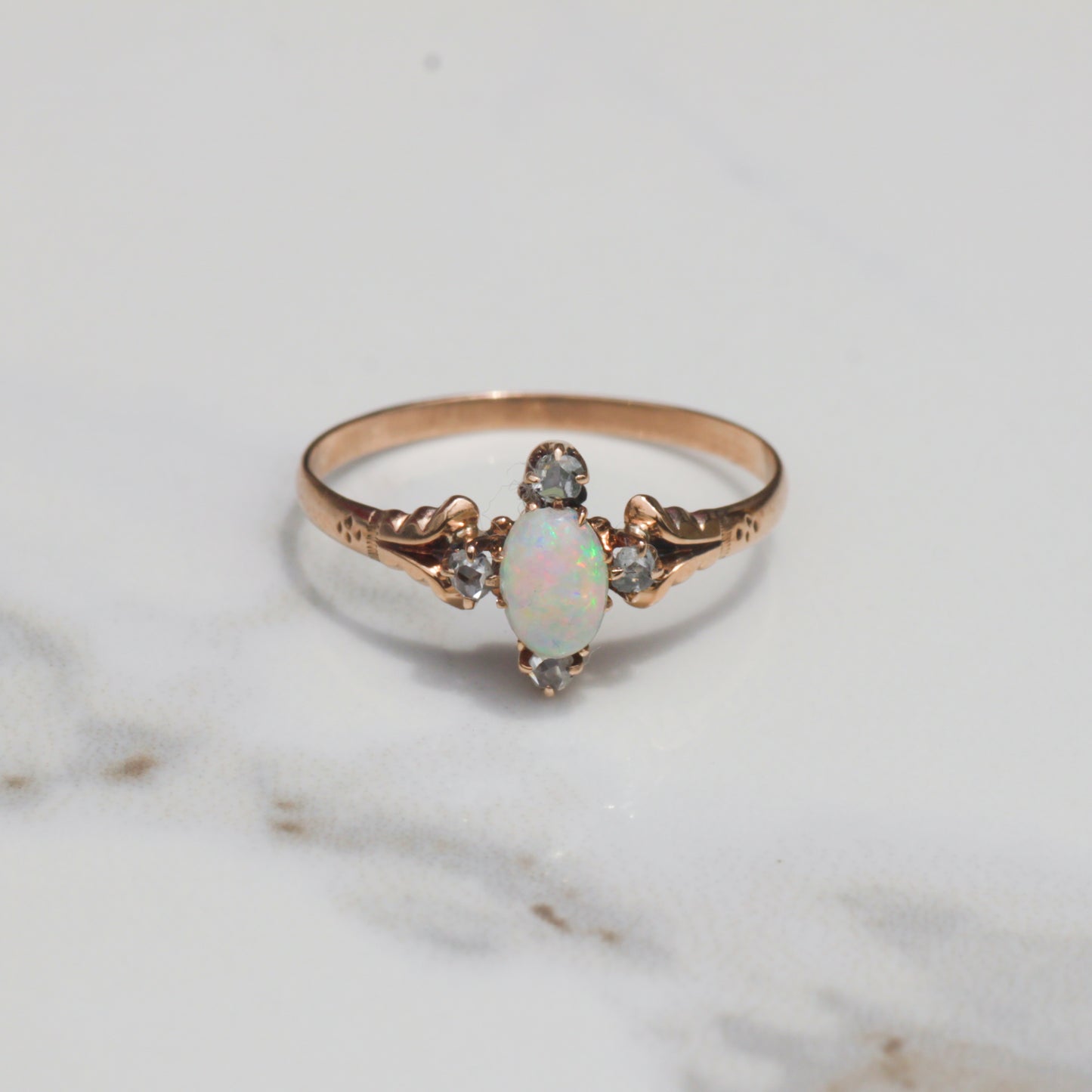 Antique Victorian Opal and Diamond Ring 14k Sz 7