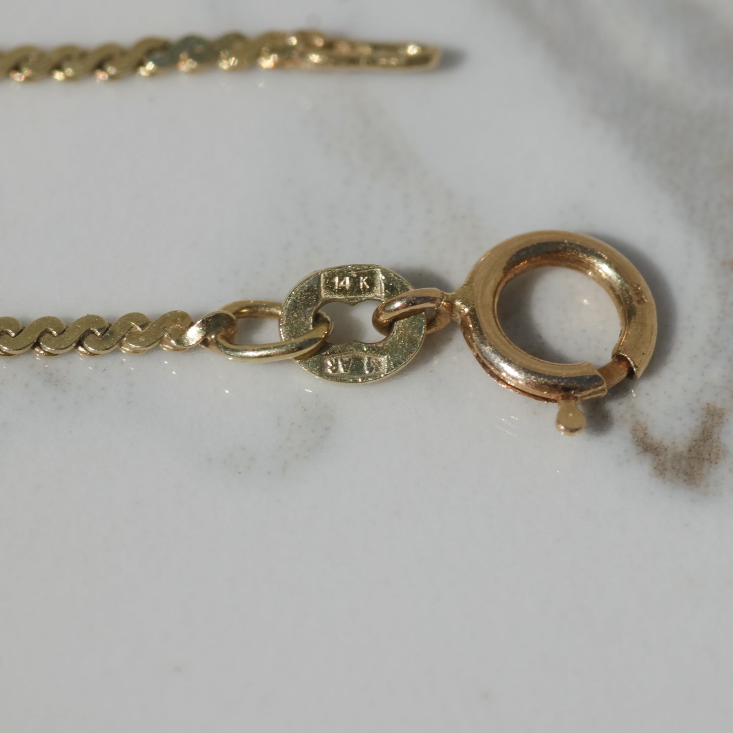 Vintage Serpentine Chain Necklace 15" 14k Gold