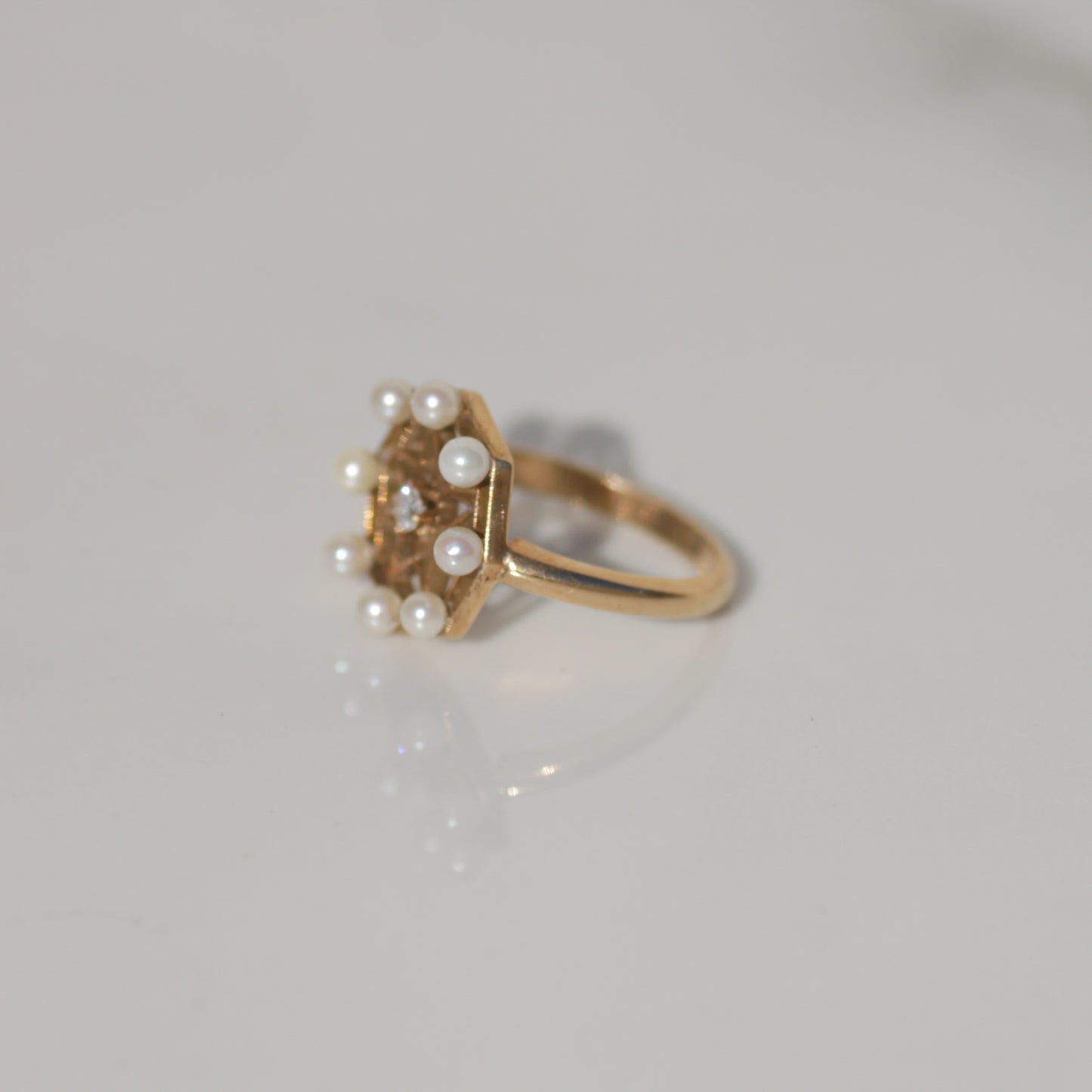Vintage Pearl and Diamond Ring Sz 4 1/2 14k