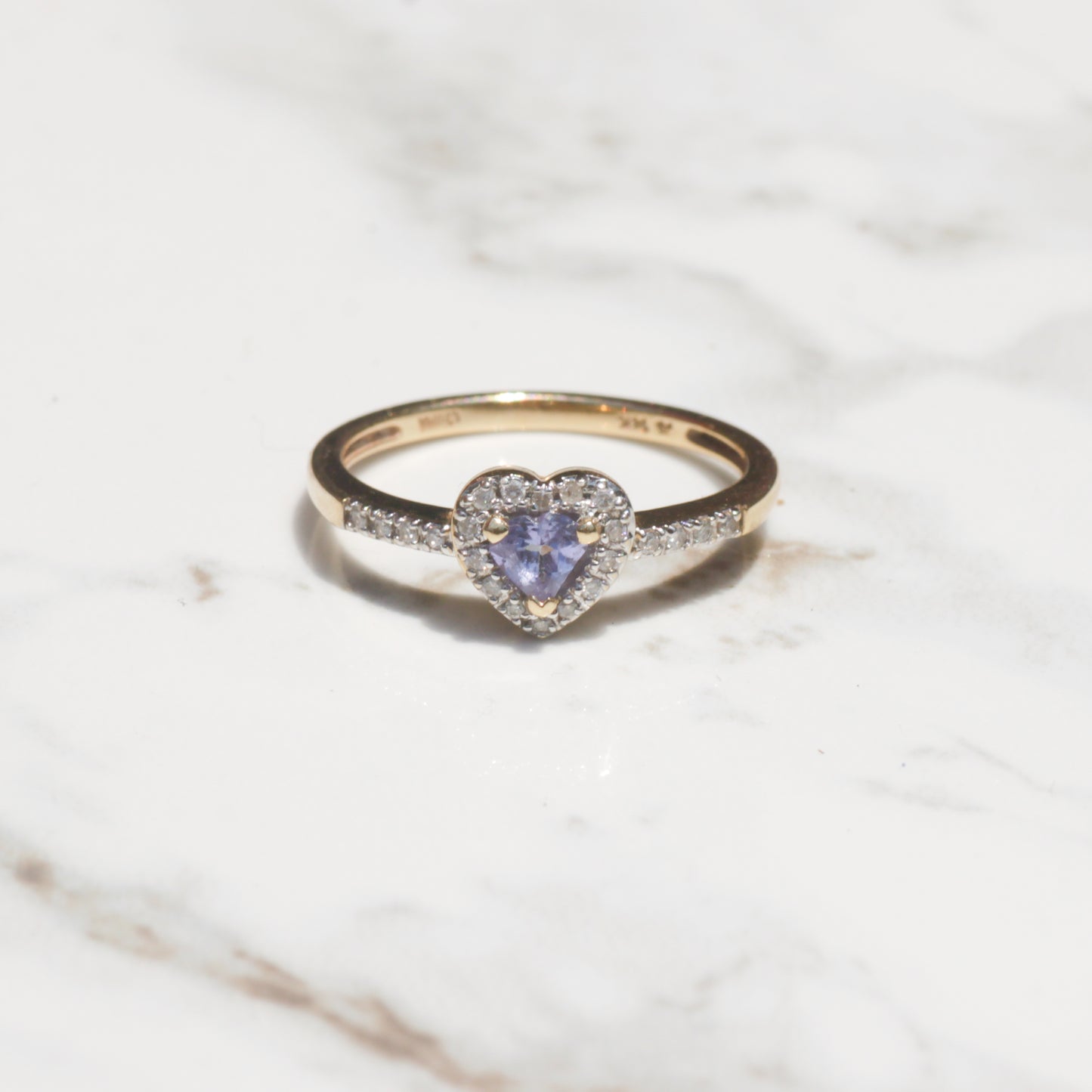 Estate Tanzanite Heart with Diamond Halo Ring 14k Gold Sz 9