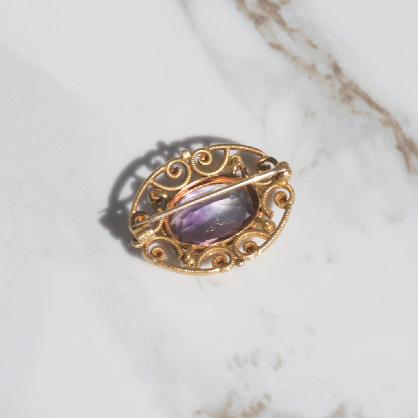 Antique Amethyst and Pearl Brooch 14k Gold