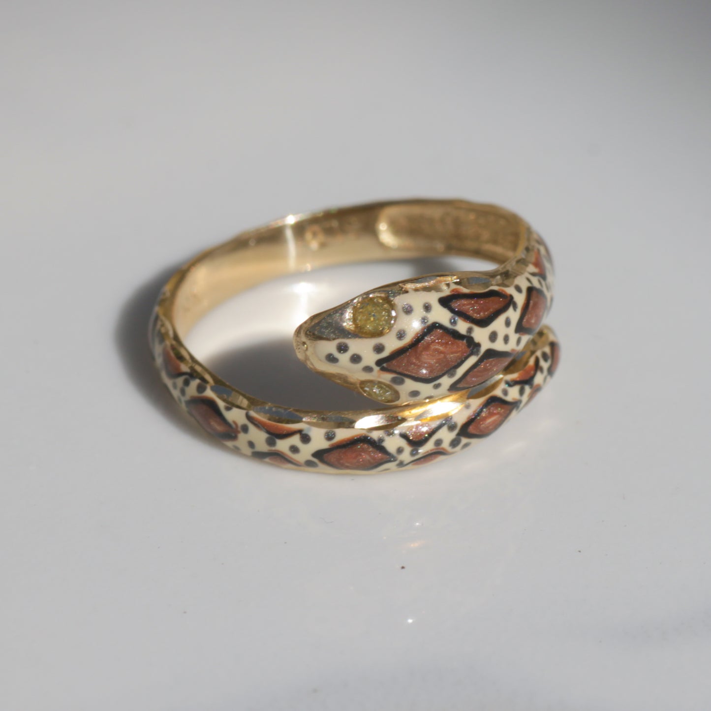 Vintage Brown Enamel Snake Ring 14k Gold Sz 6 3/4