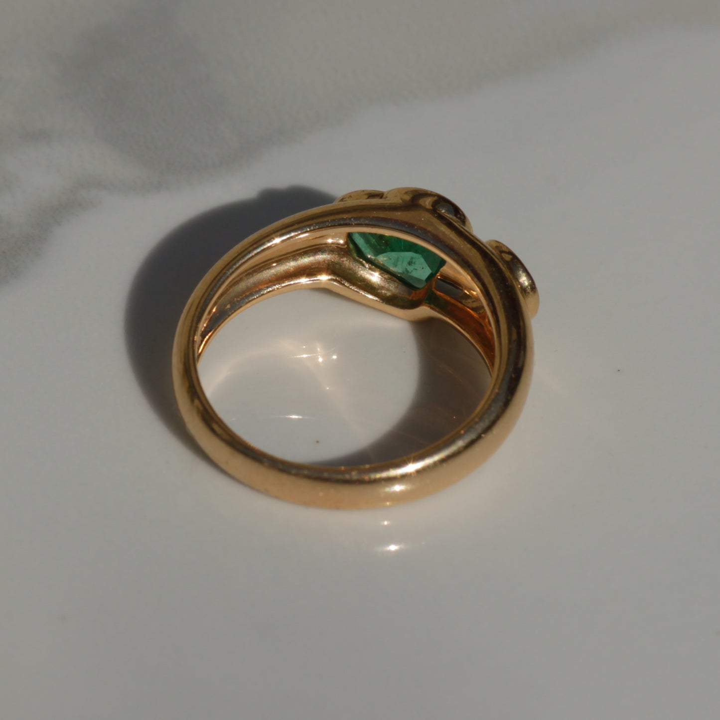 Estate Emerald & Diamond Toi et Moi Ring 18k Gold Sz 7 1/4