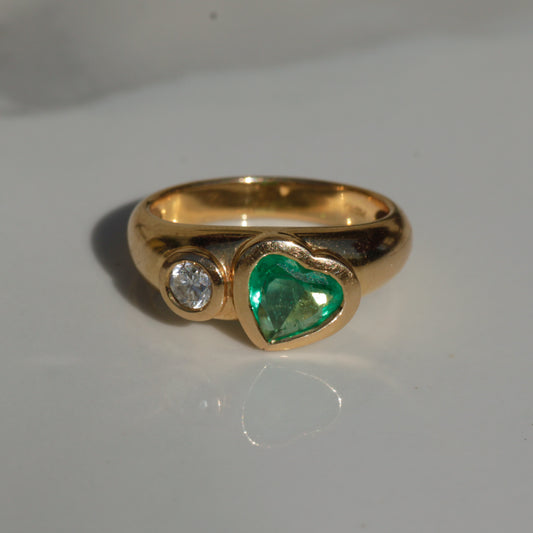 Estate Emerald & Diamond Toi et Moi Ring 18k Gold Sz 7 1/4