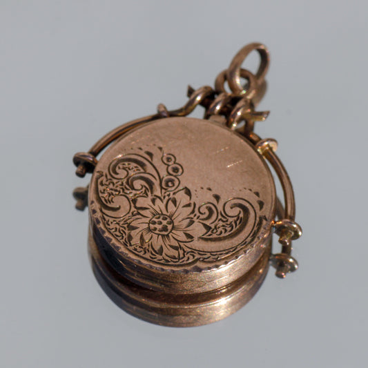 Victorian Floral Watch Fob Locket 10k Gold