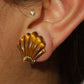 Vintage Carved Tiger&#39;s Eye Shell Statement Leverback Earrings 14k
