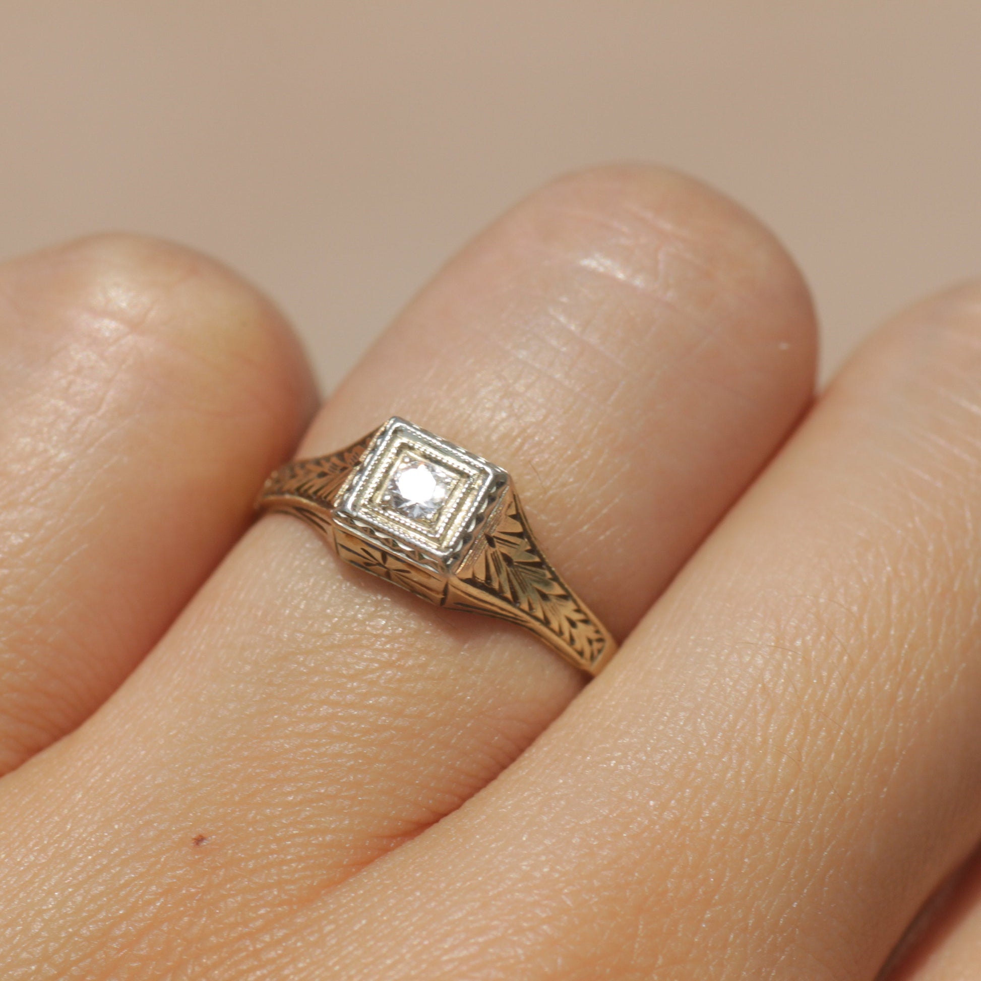 Antique Art Deco Diamond Ring 14k Gold & Platinum Sz 5 1/4