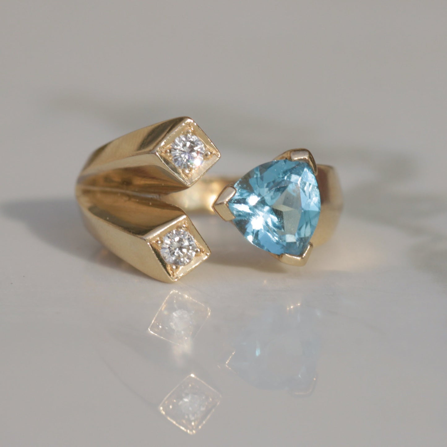 Vintage 60's Topaz & Diamond Chunky Statement Ring 14k