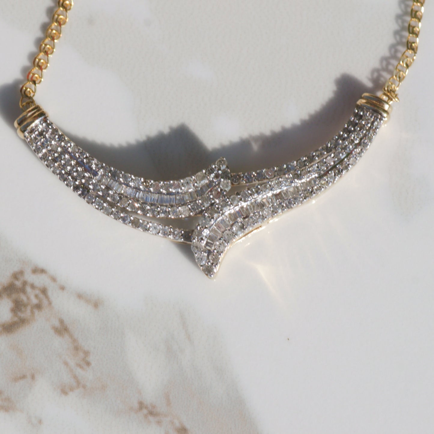 Vintage Mixed-Cut 1ct Diamond Necklace 10k Gold