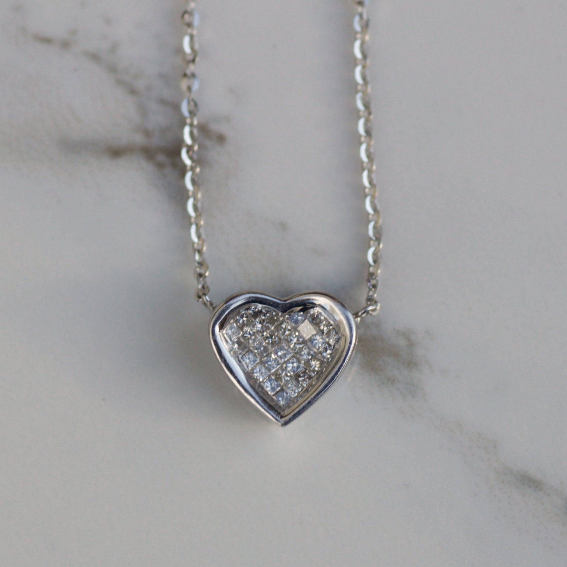 Estate Princess Cut Diamond Heart Pendant Necklace 14k White Gold