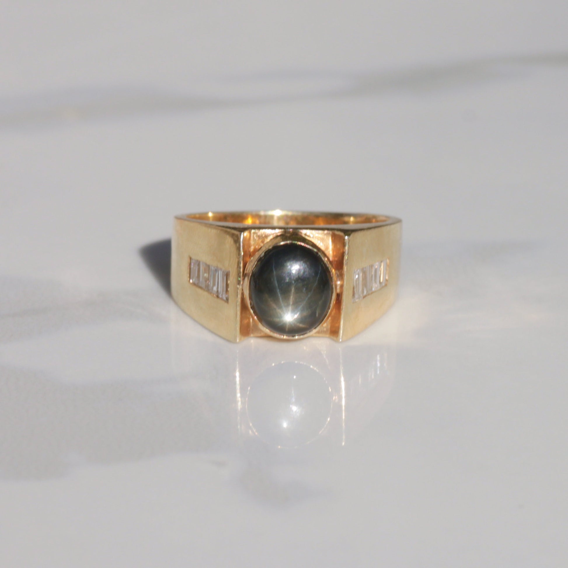 Vintage Black Double Star Sapphire and Diamond Ring 14k Gold Sz 6.75