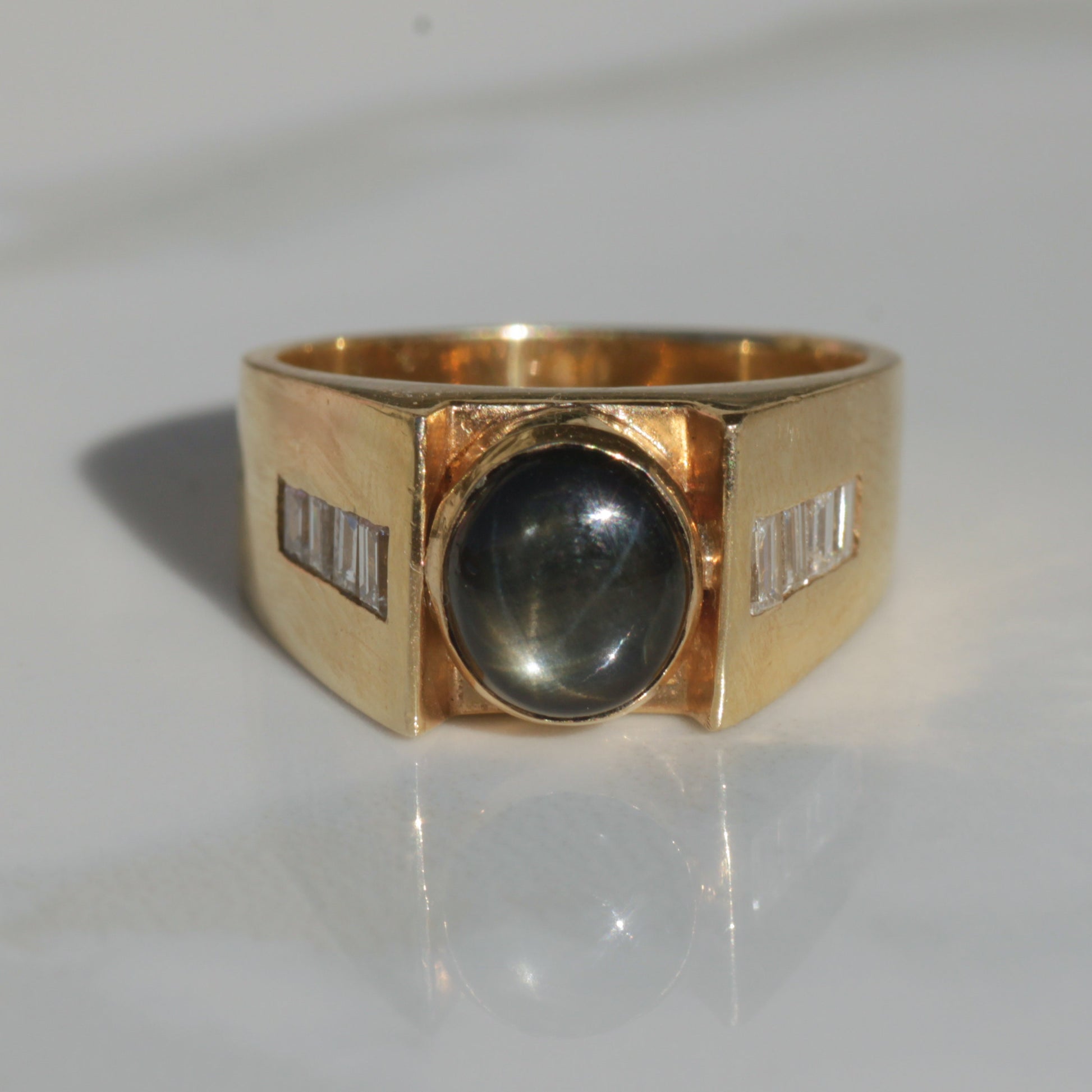 Vintage Black Double Star Sapphire and Diamond Ring 14k Gold Sz 6.75