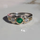 Estate 14k Round-Cut Emerald & Diamond 3 Stone Ring Sz 7
