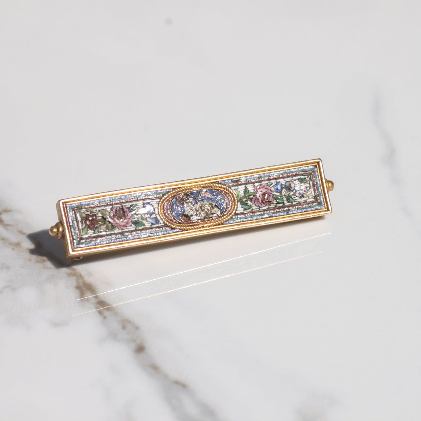 Antique French Micro Mosaic Brooch 18k Gold