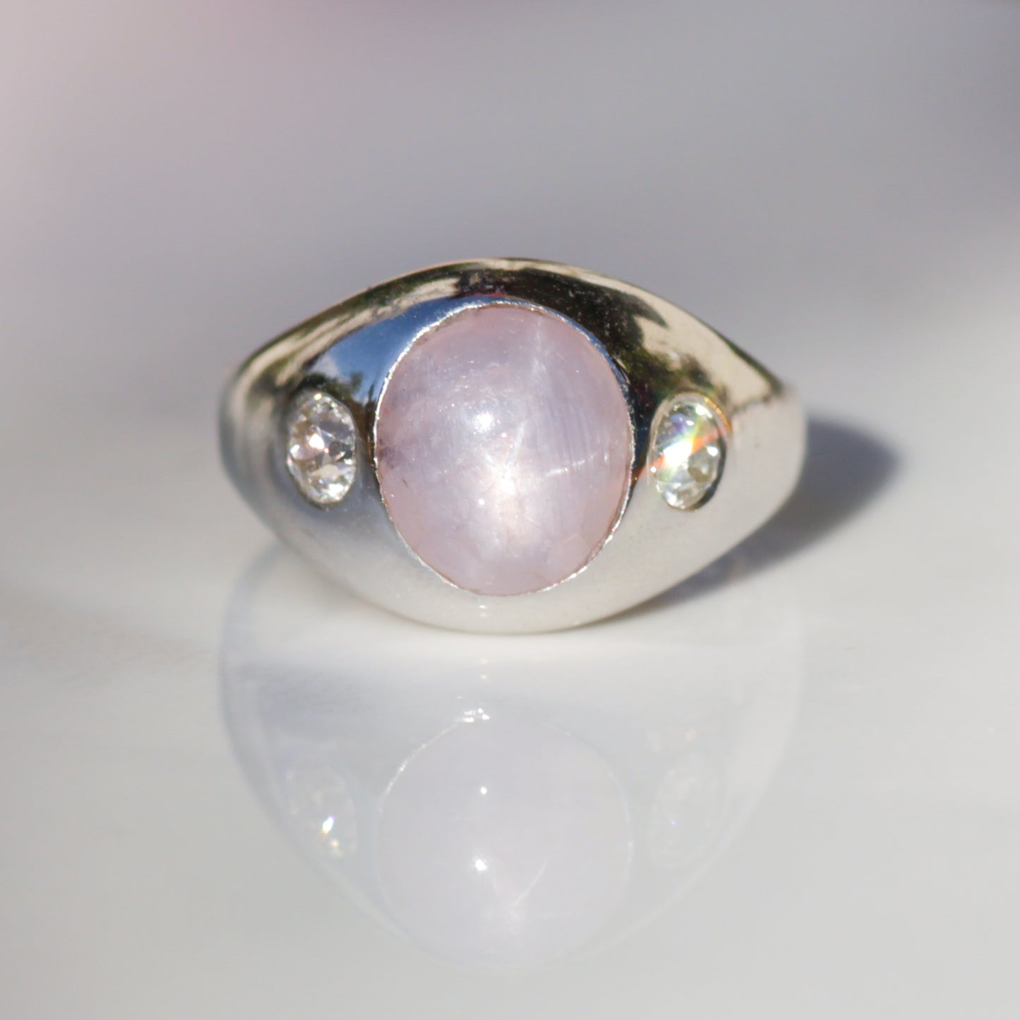 Art Deco Pink Star Sapphire and Diamond Ring 14k Gold Sz 5
