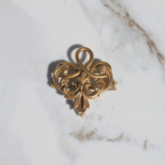 Antique Swirl Fleur de Lis Brooch/Pendant 14k Gold