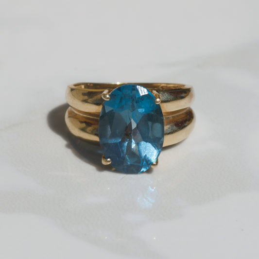 Vintage Blue Topaz Chunky Ring 10k Gold Sz 7